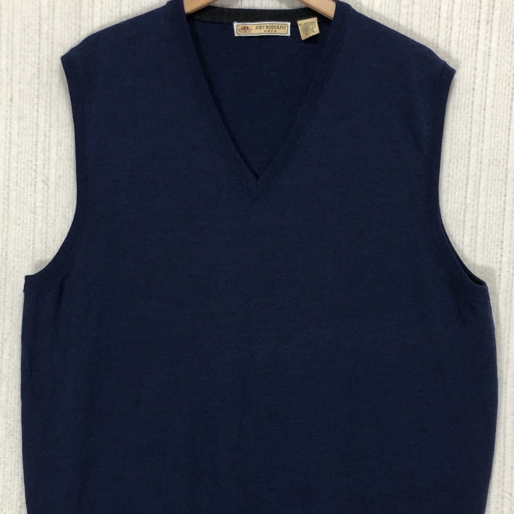 Joey Rodolfo 1879 XL Navy Blue 100% Merino Wool V-Neck Sweater Vest USA Made